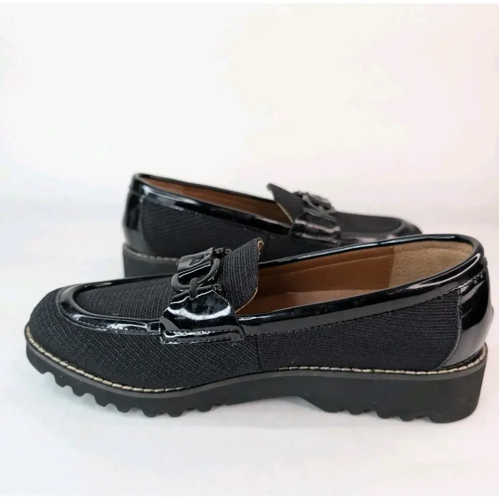 Donald Pliner Clio Black Patent Fabric Slipon Preppy Loafers Size 6